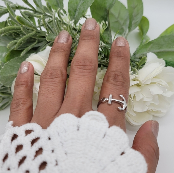 ♥️ SIDEWAY ANCHOR STERLING SILVER RING - Picture 4 of 8